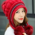 thumbnail image 7 of Prolriy Beanie for Women Warm Hat Thick Knitted Plush Ear Hat Women's Woolen Baseball Caps Wool Beanie Winter Hats for Women Red, 7 of 7