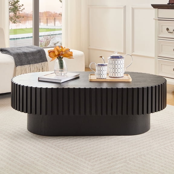 Kevinplus 43.70" Modern Oval Coffee Table with Sturdy Pedestal  for Living Room ,Office,Black