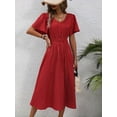 thumbnail image 6 of Women'S Vintage Polka Dot Dress V-Neck Waist Cinching Elegant Short Sleeved A-Line Dress Red L, 6 of 9