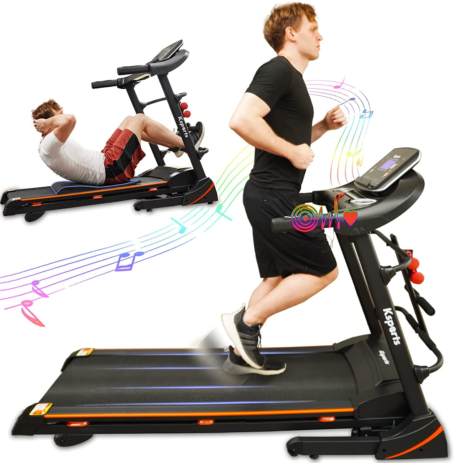 Ksports Treadmill Bundle 2.5HP 15 Degree Electric Folding Incline Treadmill with Auto Incline