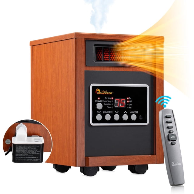 Dr.Infrared Heater DR998, 1500 W Sistema avanzado de Doble calefacción con humidificador y Ventilador de oscilación y Control Remoto, Cereza, 1
