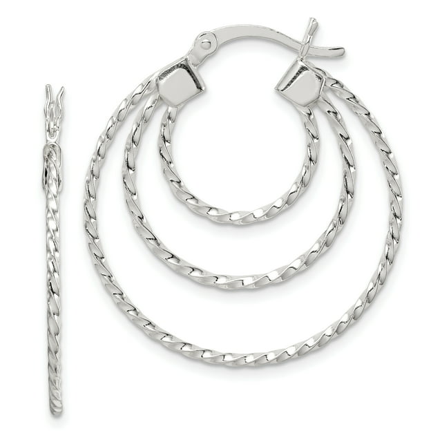 925 Sterling Silver Triple Hoop Earrings Round