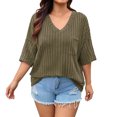 thumbnail image 1 of vdgthytj Womens Plus Size Tops Short Sleeve V-Neck Ribbed Knit Sweater Loose Fitted Summer Casual Tunic with Pocket, 1 of 7