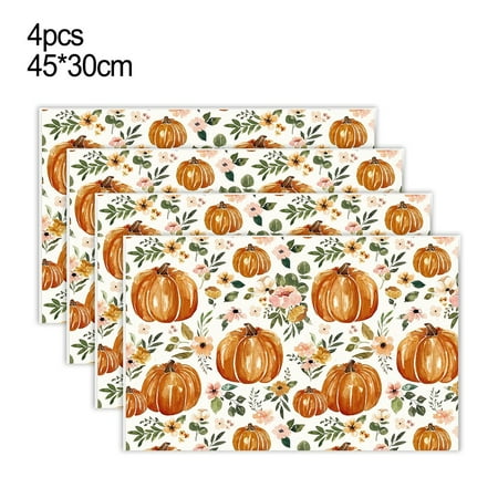 

4Pcs Thanksgiving Halloween 18*12IN Pumpkin Maple Leaf Printed Placemats
