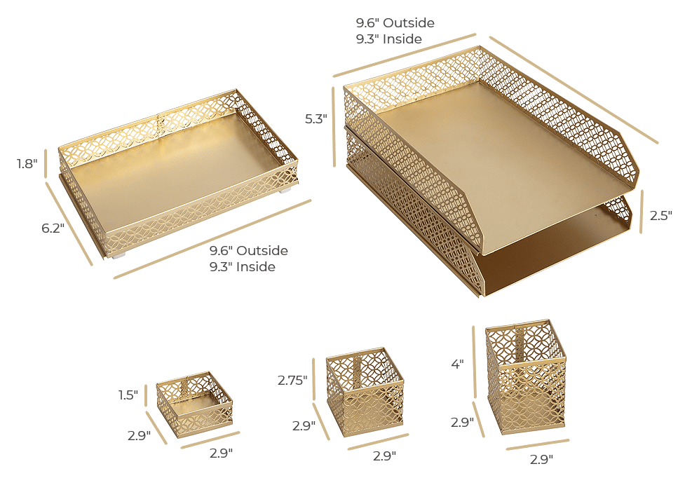 Blu Monaco Riviera 6 Piece Gold Interlocking Desk Organizer Set