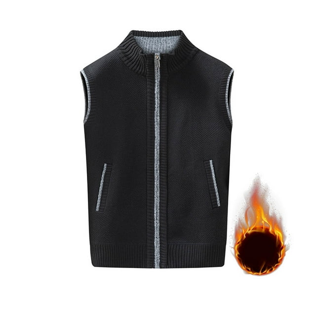 LOVZFMLL Vestes pour Hommes Style Décontracté Mode Polaire Col Montant Cardigan Sans Manches Gilet Col Montant Tricot