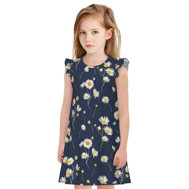 Balery Daisies Flowers Camisón de princesa para niñas, pijama de algodón con mangas abullonadas, suave y bonito.-Medium