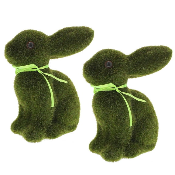 WEUVEB Easter Decorations 2pcs Flocking Figurines for Home Spring Festival Realistic Animal Design 5.9×3.5×2.8in