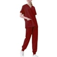 thumbnail image 1 of Pisexur Women's Modern Solid Stretch V-Neck Short Sleeve Scrub Set, S-2XL, 1 of 2