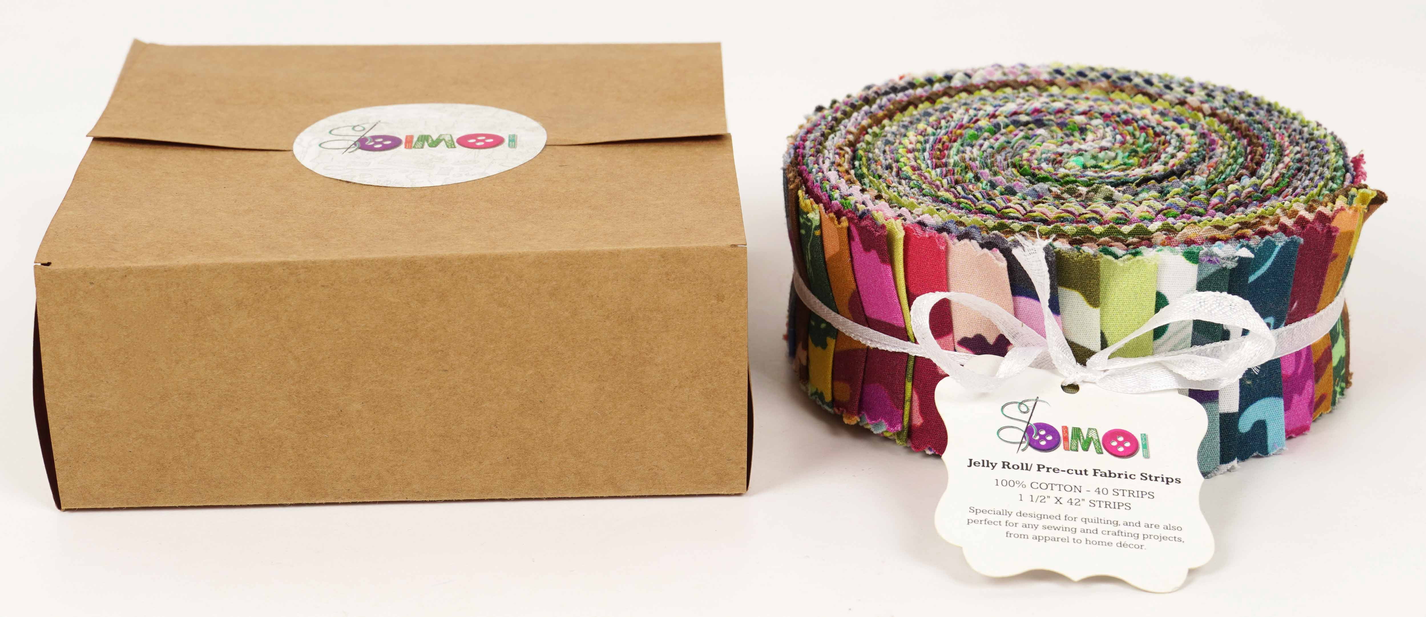 Soimoi 40Pcs Camouflage Print Precut Fabrics Strips Roll Up 1.5x42 inches Cotton Jelly Rolls For Quilting - Multicolor