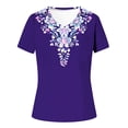 thumbnail image 5 of Womens Tops Print Short Sleeve V-Neck T-Shirt Purple S, 5 of 5