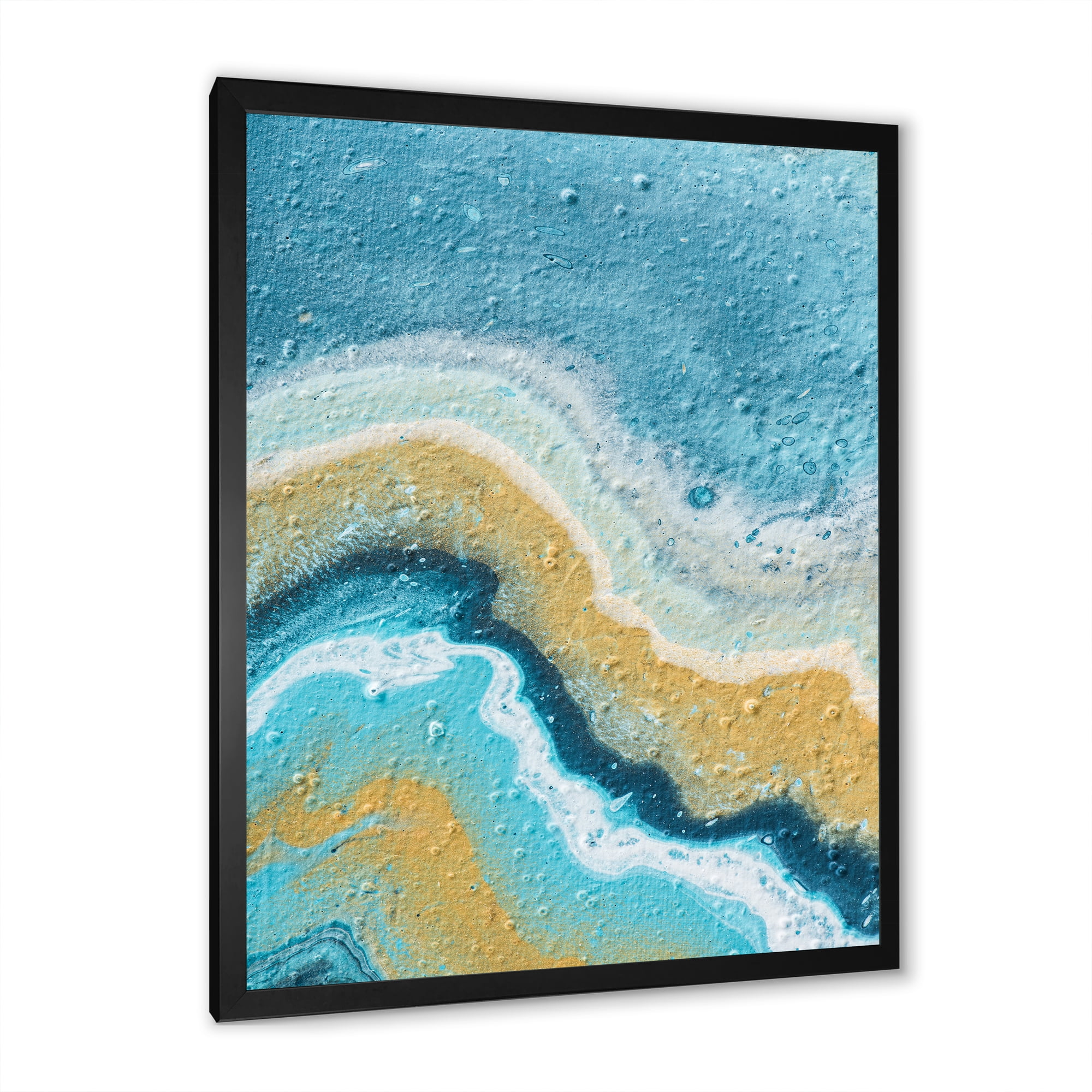 Designart 'Abstract Composition In Blue and Yellow VI' Modern Framed Art Print