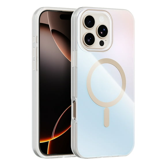 Magnetic Case for iPhone 13,Compatible with MagSafe Charging, 2-in-1 Metal & TPU Bumper, Ultra Slim Anti-fall Shockproof Protective Laser Gradient Back Phone Case Cover,Gold