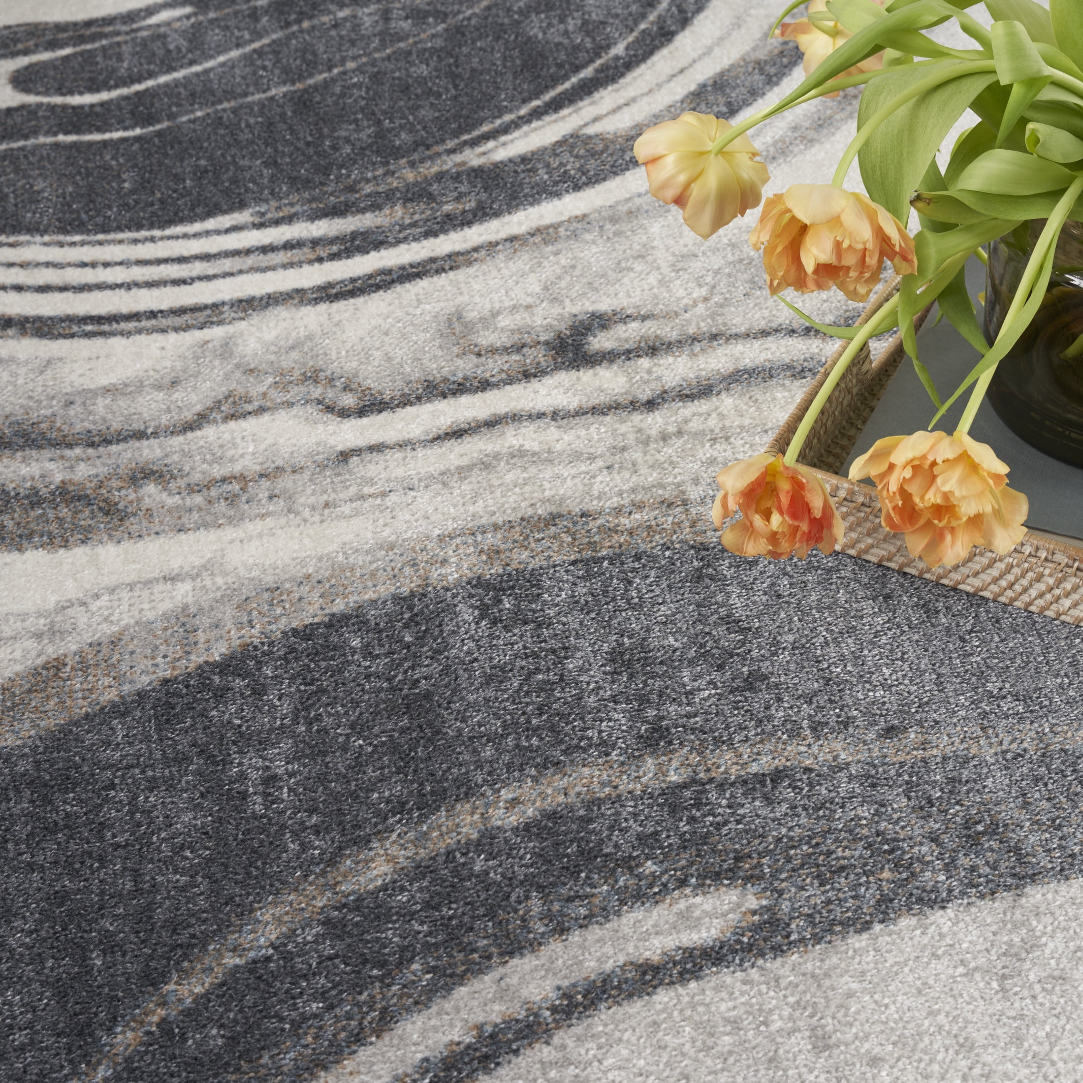 Nourison Astra Machine Washable 7'10" x 10' Ivory Grey Modern Indoor Rug