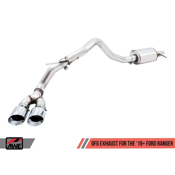 AWE Tuning 0FG Performance Exhaust System for Ford Ranger with Dual Diamond Black Tips and Rock Guard