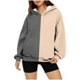 thumbnail image 2 of Dazajoo Womens Color Block Sweatshirts Long Sleeve Oversized Hoodies with Pocket Lightweight Workout Athletic Pullover Tops Fall Fashion Outfits,Gray,XXL, 2 of 5