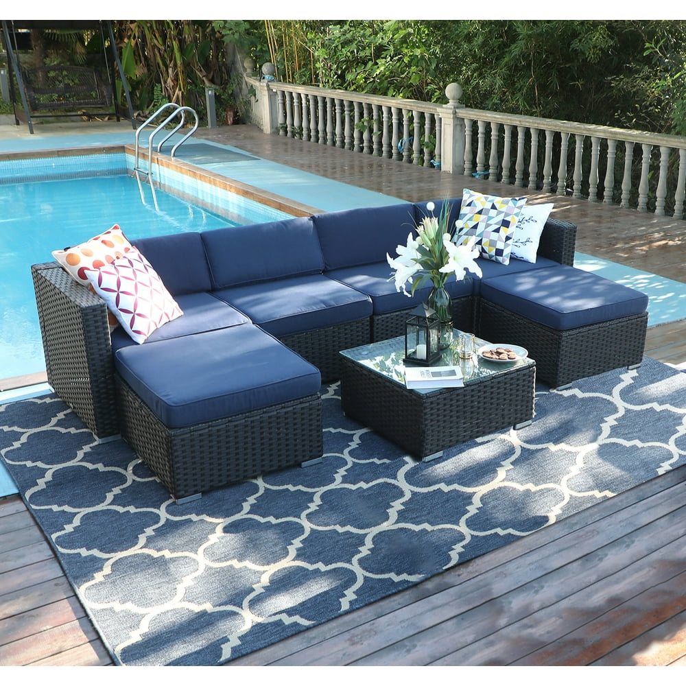 MF Studio 7 Pieces Patio sofa Sets All-Weather Outdoor Sectional Sofa Manual Weaving Wicker 