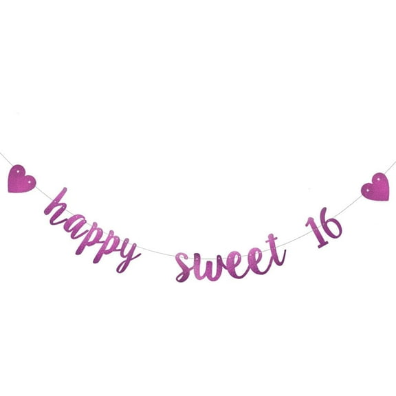 Purple Glitter happy sweet 16 Banner, ,16 Years Loved,Happy 16th birthday Party Decorations Bunting Sign Backdrops,happy sweet 16