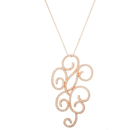Lesa Michele Cubic Zirconia Sterling Silver Dangling Swirl Center Necklace