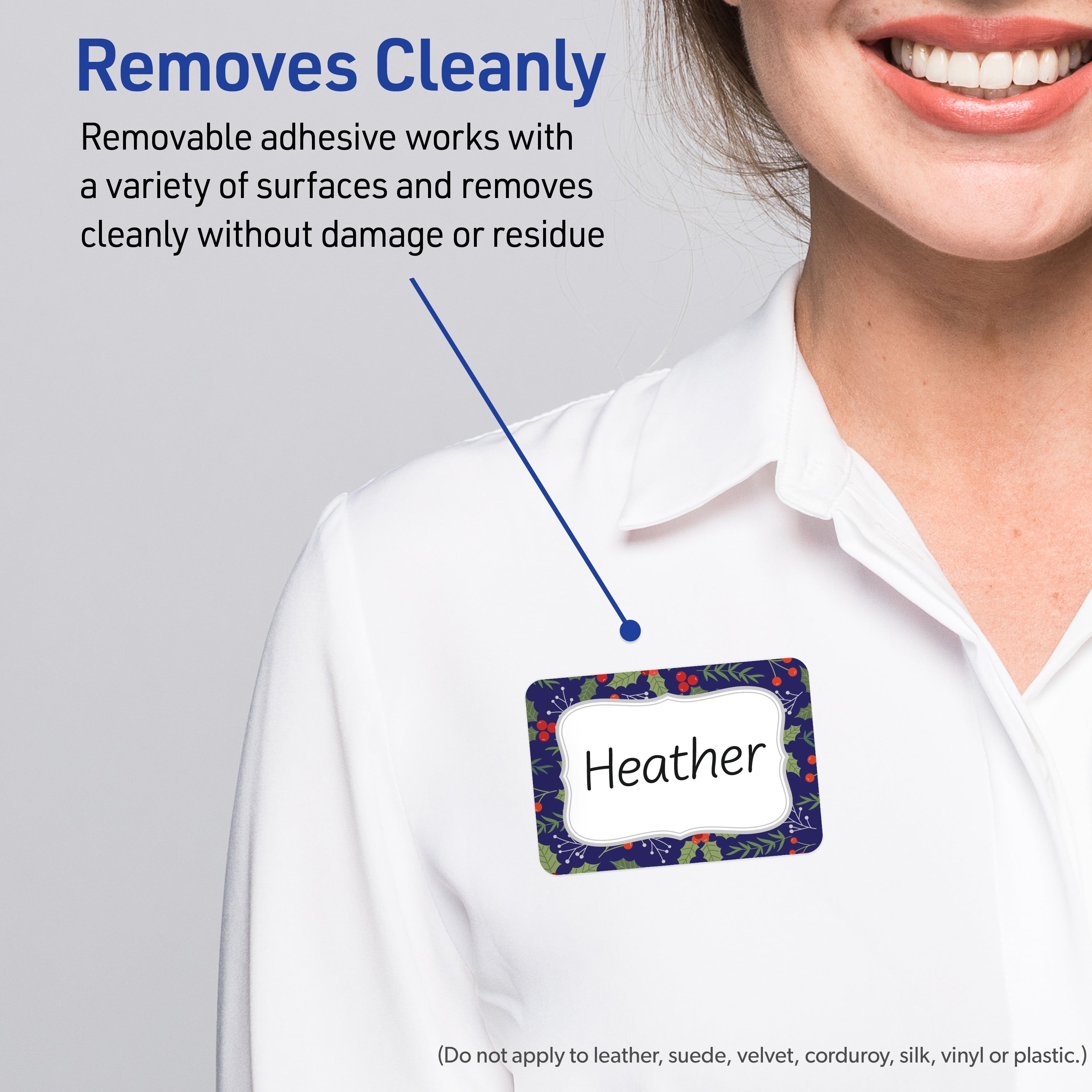 Avery Adhesive Name Tags, Matte White, Navy/Silver Frame