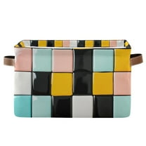 Yayeee Canvas Storage Basket with Handles for Shelves Fabric Bins Closet Organizer, Yellow Checkered Pattern