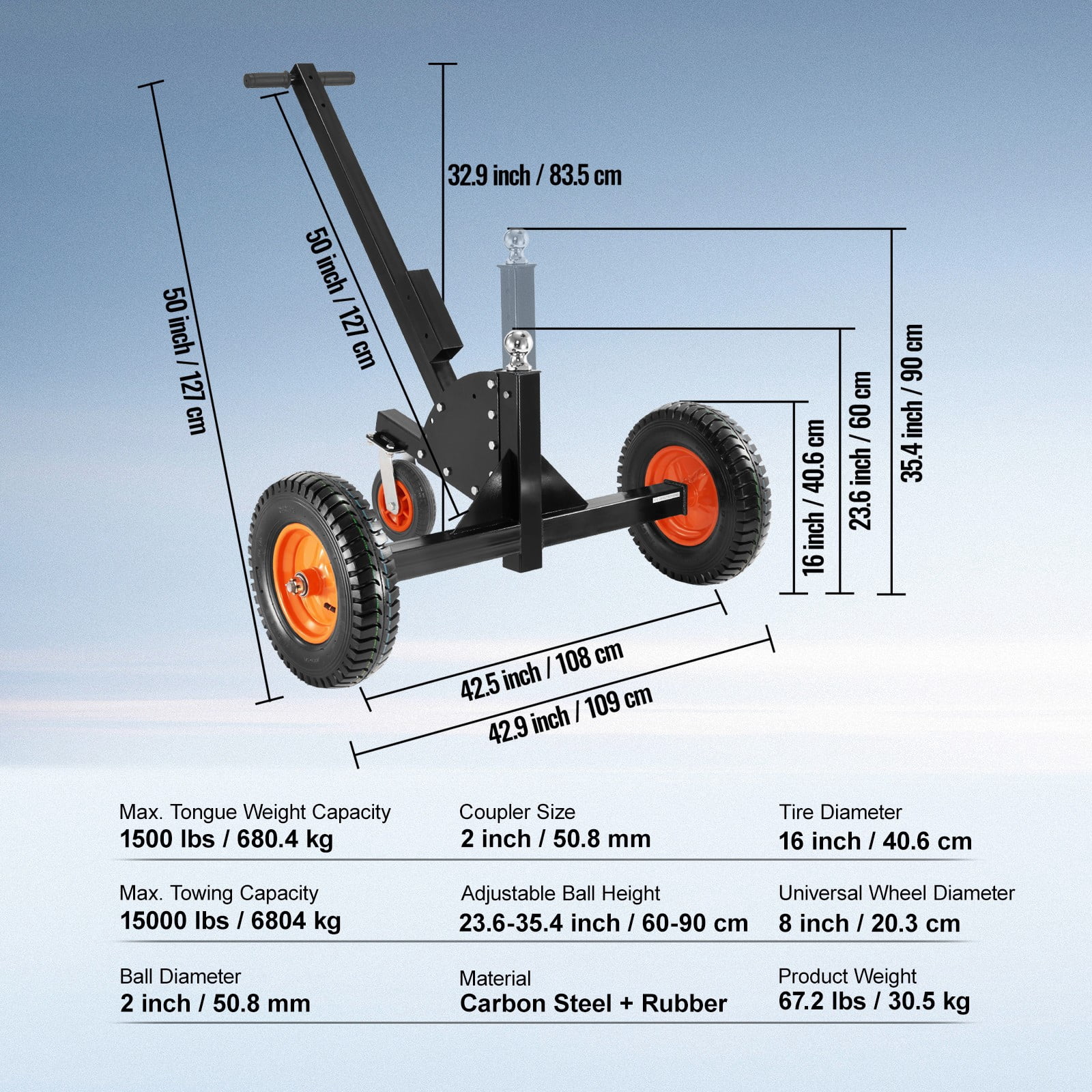 BENTISM, 1500 lbs UOM Max Weight Carbon Steel 50 in x 42.9 in x 32.9 in Dolly