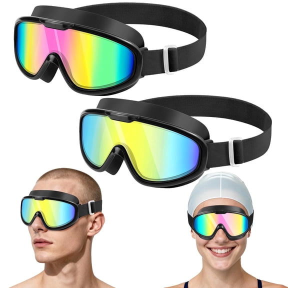Swim Goggles 2 Pack, 180° Wide View Anti Fog UV Protection No Leak Swimming Goggles with Comfort Fabric Strap for Adult Men Women Youth