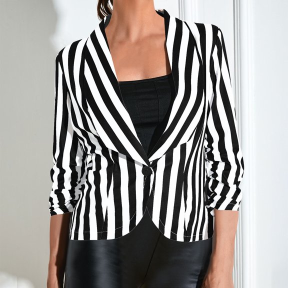 Summer Jackets For Women Striped Three Quarter Sleeve Lightweight Casual Fashion Jacket For Airy Warm Weather Layering Spring Jackets For Women