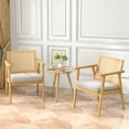 thumbnail image 3 of Topbuy Modern Rattan Chair Set of 2 Accent Chairs with Curved Rattan Backrest Detachable Padded Seat Cushion Solid Rubber Wood Frame, 3 of 8