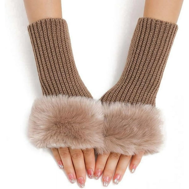 2 pares de guantes peludos sin dedos con orificio para el pulgar, calentadores de brazos de punto, mitones para mujeres, para escribir, enviar mensajes de texto y conducir.