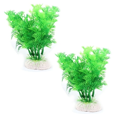 - Aquarium Plastic Artificial Long Leaf Grass Tree Plant Decor Green 2pcs