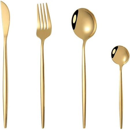 

Gold Silverware Set 24 Piece Flatware Sets Service for 6 Stainless Steel Durable Wedding Restaurant Home Kitchen Eating Cutlery Utensils Include Teaspoons Knifes Forks and Spoons
