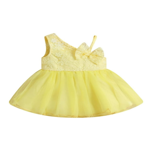 Baby Girls Princess Dress One Shoulder Sleeveless Bow Front Lace Dress