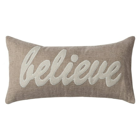 Believe Natural Decorative Throw Pillow With Felt Applique 11 X