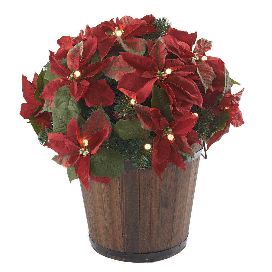 24" Cordless PreLit LED Poinsettia Pot Filler