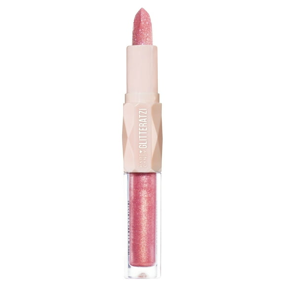 Hard Candy Glitteratzi Lip Duo, 2-in-1 Glitter Lipstick & High-Shine Gloss Duo, Dream Queen, Rose Pink