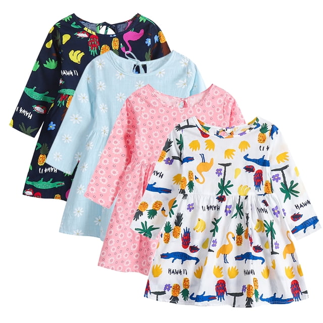 KYAIGUO Robe de Printemps pour Filles 6M-6T Manches Longues Robe en Coton à Fleurs Automne Décontractée Imprimés Robe de Plage pour Bébé Nourrisson Tout-Petit