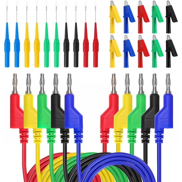 1 juego de cables de prueba para multímetro con pinzas de cocodrilo y sondas de prueba para equipos de pruebas eléctricas de rendimiento electromecánico.