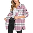 thumbnail image 3 of Women'S Flannel Plaid Shacket Fall Outfits Long Sleeve Button Down Shirts Jacket Coats with Side Pockets Pink S, 3 of 8