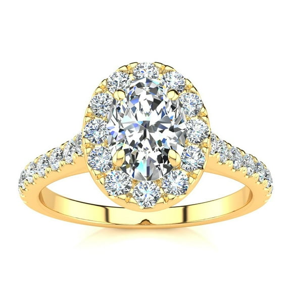 SuperJeweler 1 1/2 Carat Oval Shape Halo Diamond Engagement Ring in 14 Karat Yellow Gold For Women