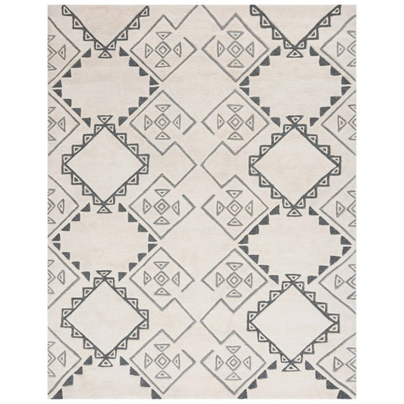SAFAVIEH Casablanca Jerrie Aztec Shag Area Rug, Ivory/Grey, 9' x 12'