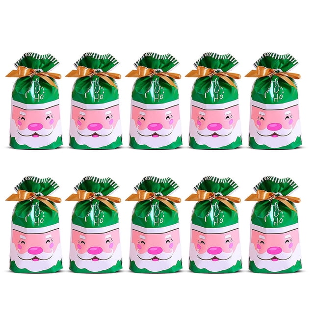 Christmas Printed Drawstring Bags Party Gift Packaging Presents Wrapping Toy Packages Empty Totes Decoration Accessories Type 2 10 Pieces