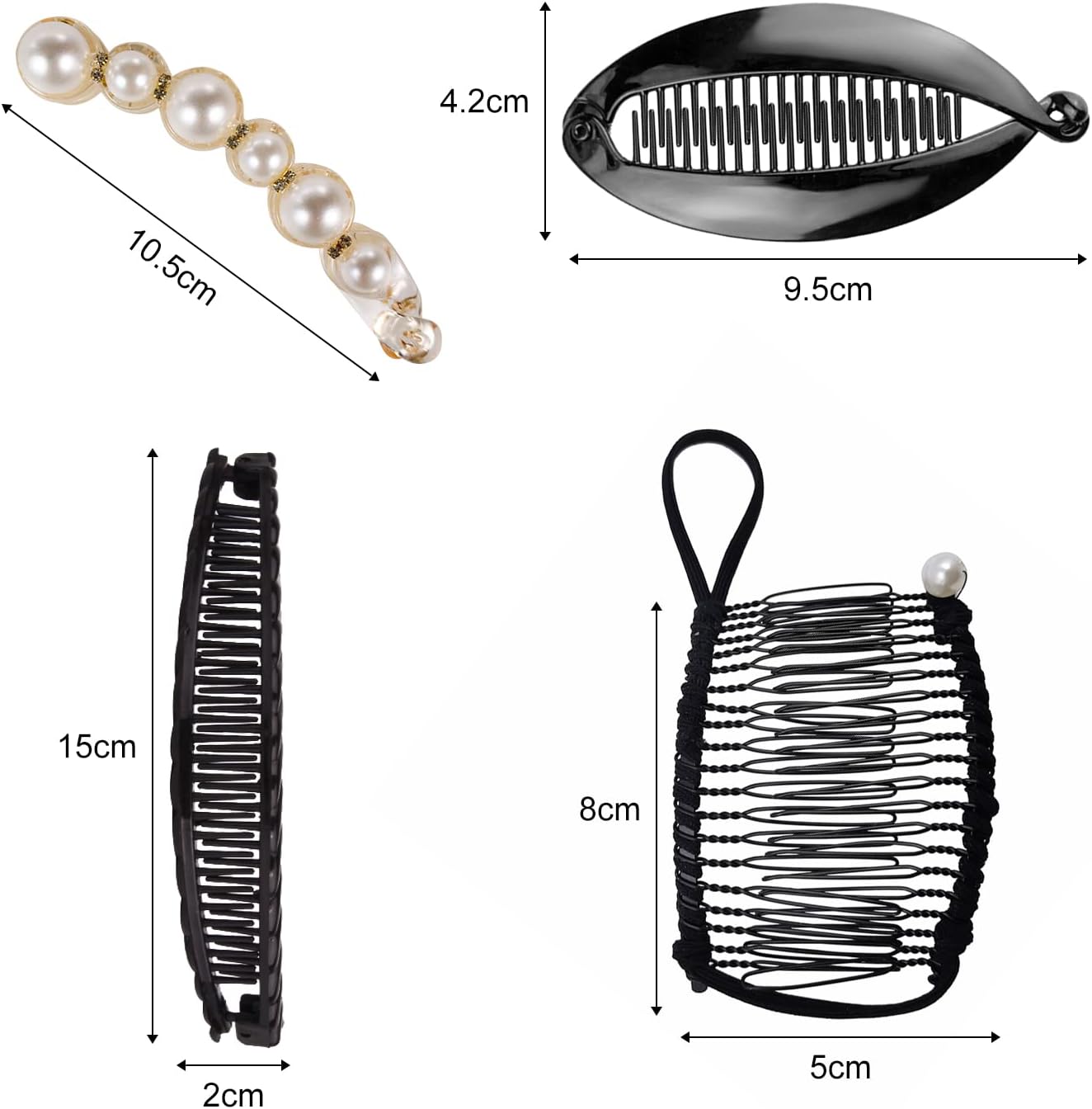 4 Pieces Banana Hair Clips, Double Comb Banana Clips, Fishtail Banana Clips, Pearl Banana Clips, Clincher Combs Banana Clips, Vintage Hair Clip Accessories Headwear DIY Hairstyles for Thick Hair.