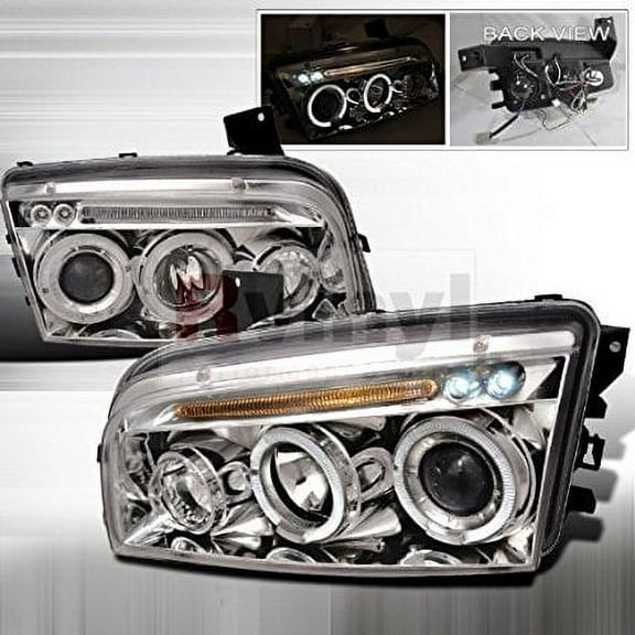 Spec-D Tuning Dodge Charger 2005 2006 2007 2008 LED Halo Projector Headlights - Chrome