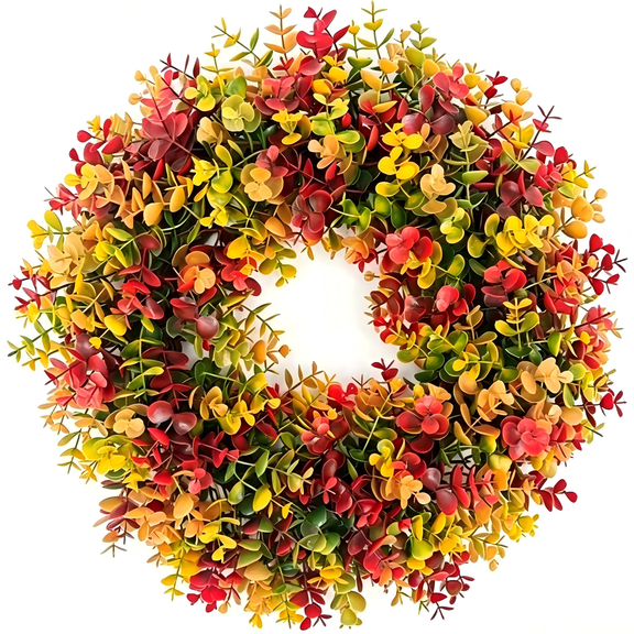 Fall Door Wreaths for Front Door 17" Plastic Artificial Fall Wreath Wall Decor for Home Decoration Indoor Outdoor, Thanksgiving