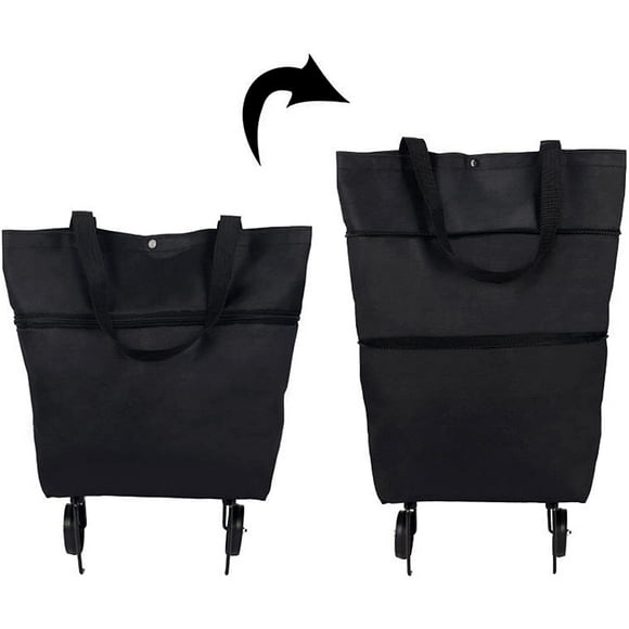 2 In 1 Foldable Shopping Cart, Grocery Cart with Wheels, Collapsible Shopping Cart TwoFFIY Stage Zipper Folding Shopping Bag With Wheels Foldable Shopping Cart