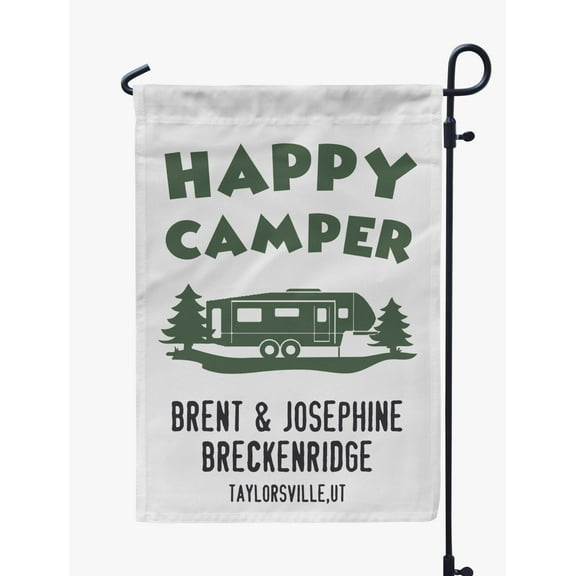 Printtoo White Happy Camper Class C Motorhome Personalized Camping Flags For Campers Double SidedFlagCampsiteFlagOutdoor Garden Sign