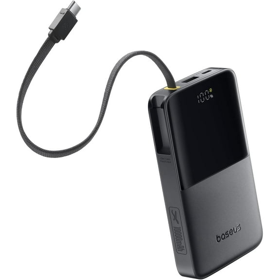 Baseus Portable Charger, 10000mAh Fast Charging Power Bank, 22.5W PD3.0 QC3.0 Battery Pack Built-in USB C Braided Cable, Travel Essentials for iPhone 17 16 15, iPad, S25/S24, Indoor/Outdoor
