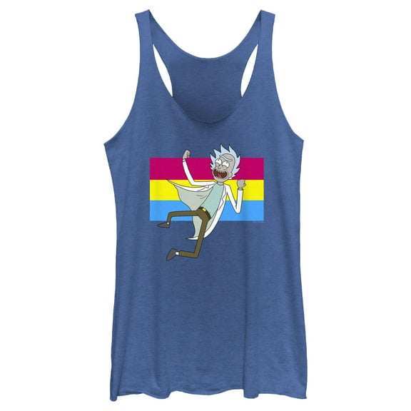 Women's Rick And Morty Pansexual Flag Rick  Racerback Tank Top Royal Blue Heather 2X Large
