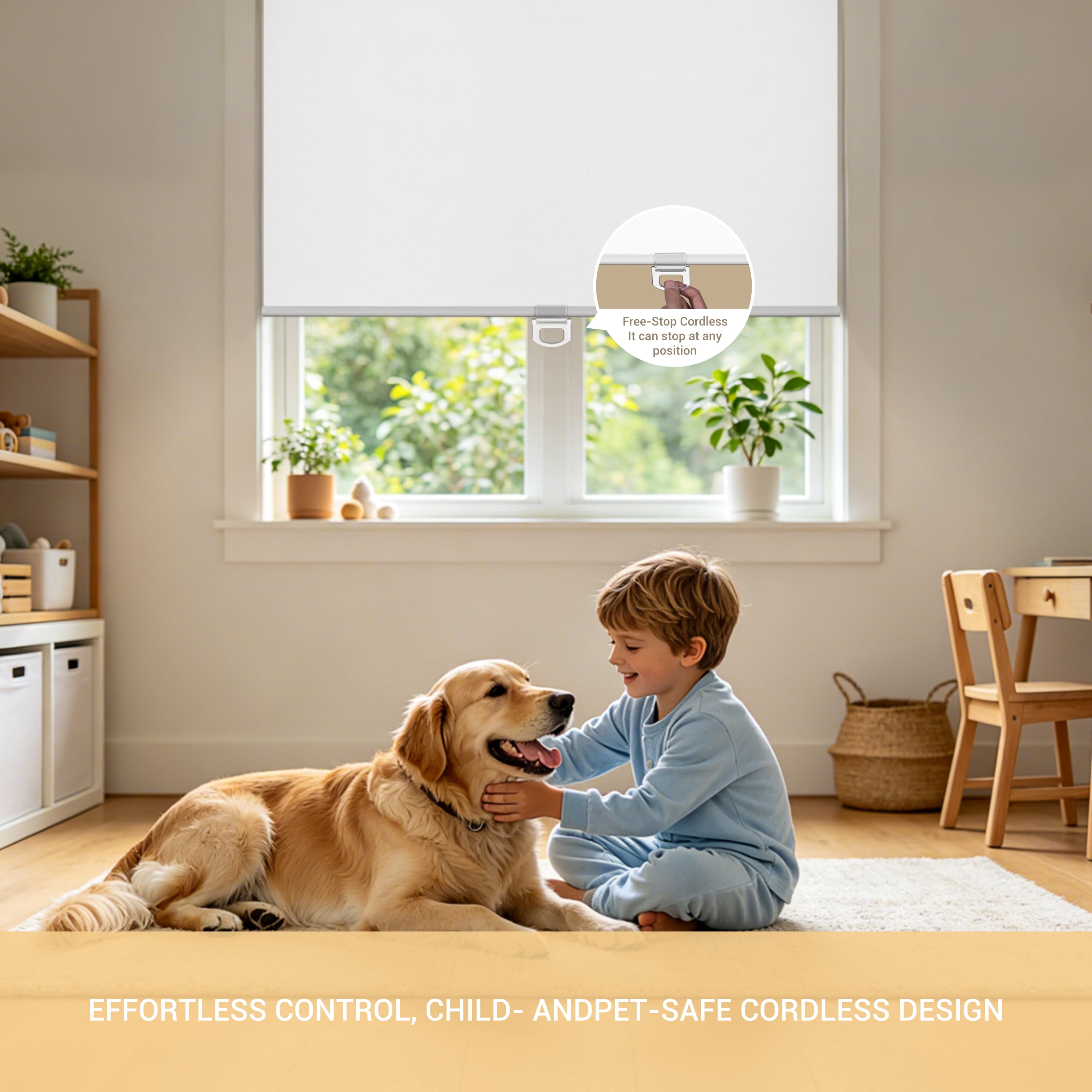 ZimJAHO Cordless Blackout Roller Shades – Room Darkening Window Blinds with Spring System & UV Protection for Home, Blackout-White, 35.5"W x 72"H